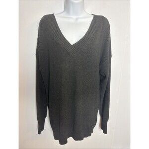 Victoria’s Secret PINK Womens Deep V-Neck Charcoal Sweater Oversized Slouchy